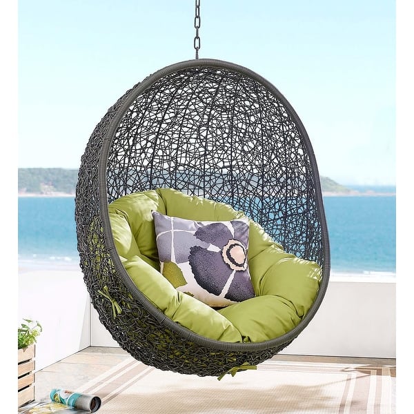 Balmoral Outdoor Grey Rattan with Olive Green Cushioned Hanging Swing