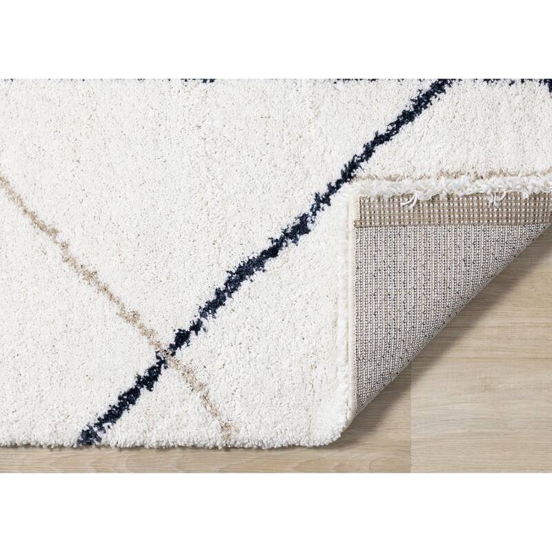 Shiloh Collection - White Blue Taupe Simple Super Soft Thick Area Rug