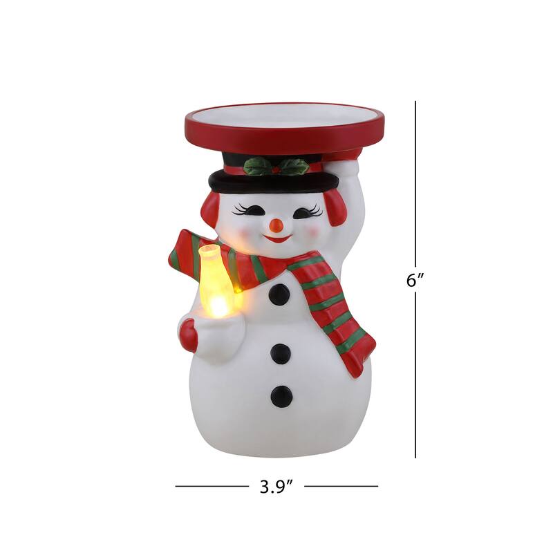 6" Ceramic Lit Snowman Candle Holder and Flameless Candle