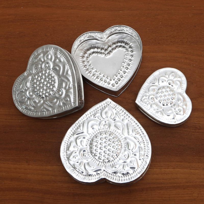 Novica Handmade Sparkling Love Aluminum Jewelry Boxes (Set Of 3)