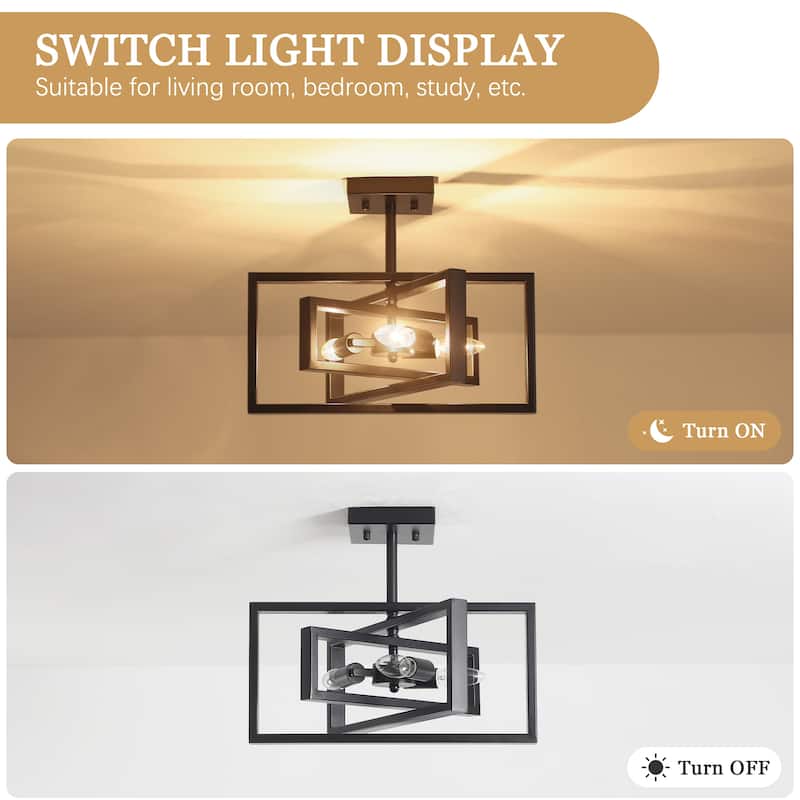 15.8 in. 3-Light Metal Rectangular Semi Flush Mount Ceiling Light Fixture for Kitchen Island