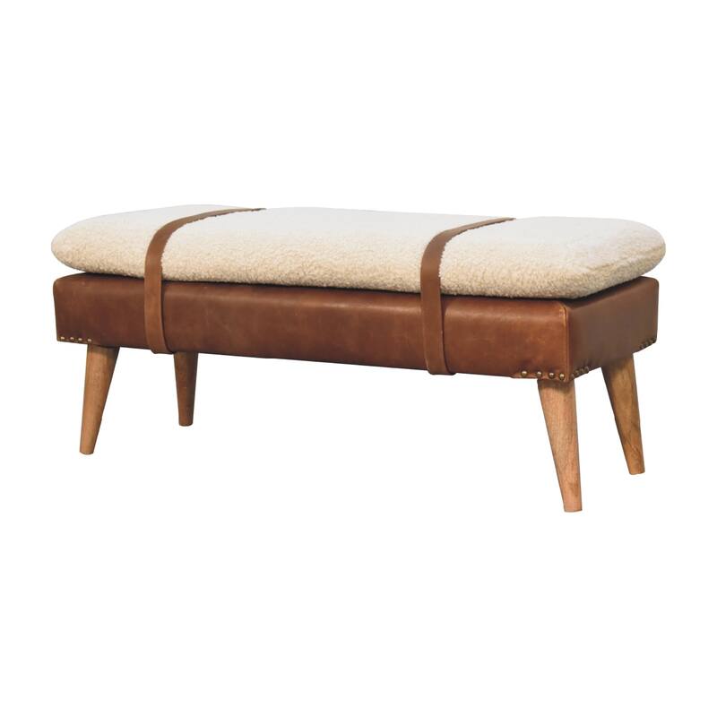 Artisan furniture soild wood,leather Boucle Buffalo Hide Leather Bench