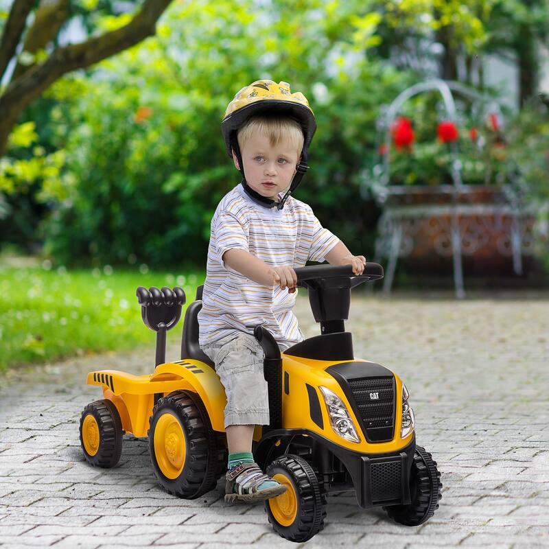 Licensed Caterpillar Kids Ride-On Tractor with Shovel, Storage Trailer, Lights & Music - Yellow
