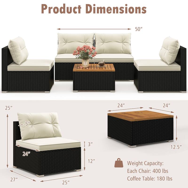 Gymax 5PCS Rattan Patio Conversation Sofa Set Outdoor Furniture Set w/