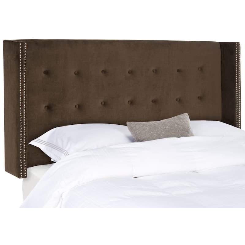 SAFAVIEH Rengin Taupe Upholstered Tufted Wingback Headboard (Twin)