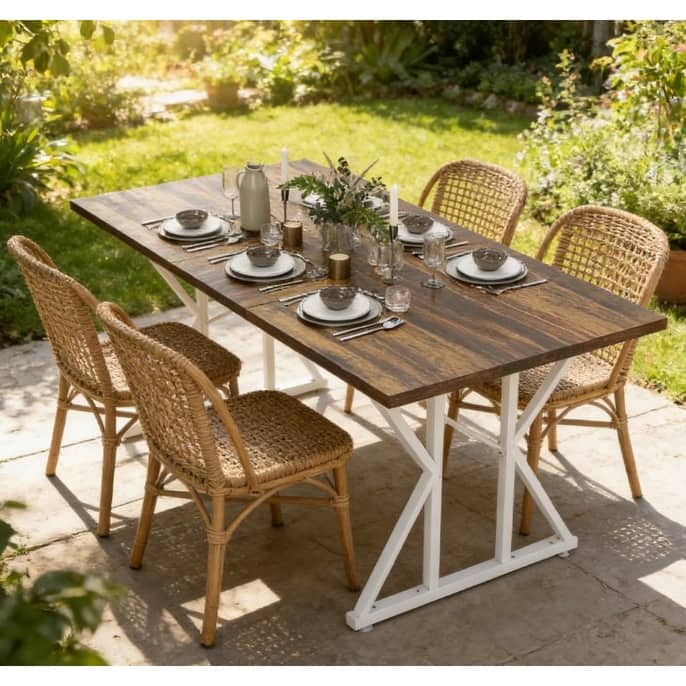 Expandable Dining Table Meeting Table, Wood Kitchen Table, Home Office Table with Trestle Base, Seats 4-6