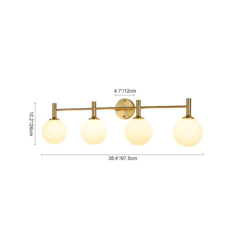 4-Light Brushed Brass Glass Globe Vanity Wall Lamp Bathroom Sconce