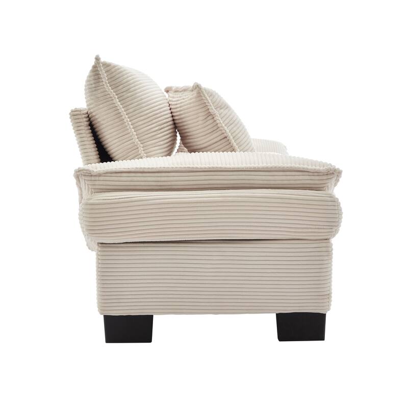 84-Inch Corduroy Sofa with Double Layer Cushion and 2 Extra Pillows for Living Room or Guest Room