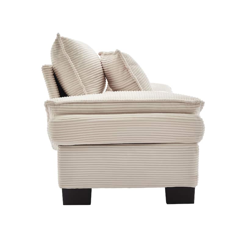Corduroy Upholstered Loveseat Sofa, 2 Seater Sofa with Pillows, Deep Seat Sectional Sofa with Removable Cushions
