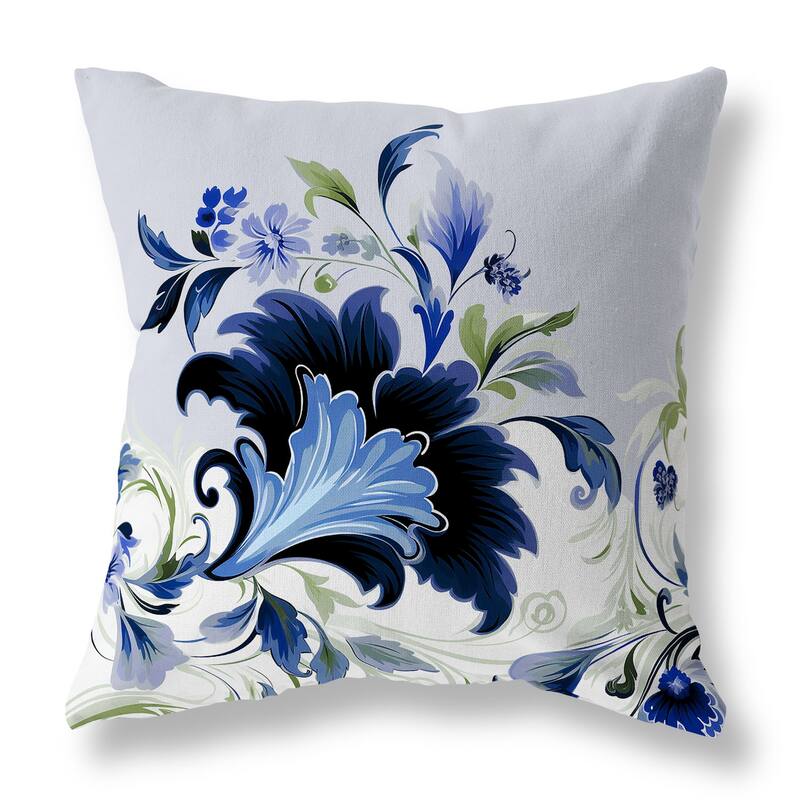 Blue And Green Damask Hue Indoor/Outdoor Throw Pillow Zipper
