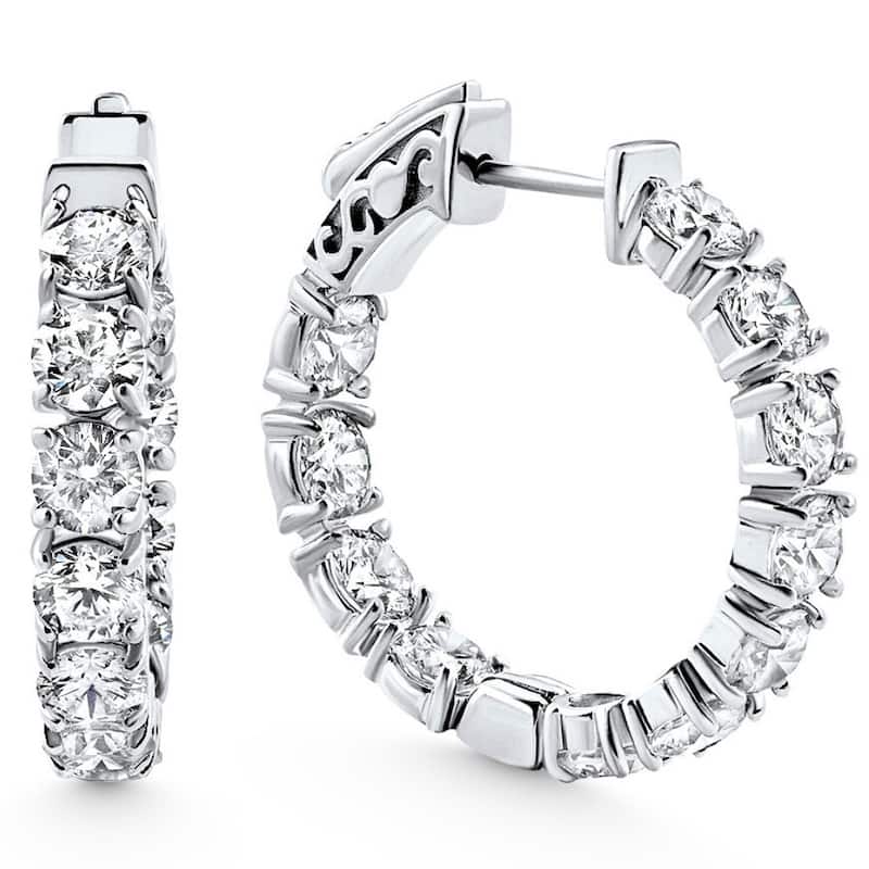 3 3/4Ct Diamond Inside Outside Hoops Gold 1" Lab Grown Women's Earrings