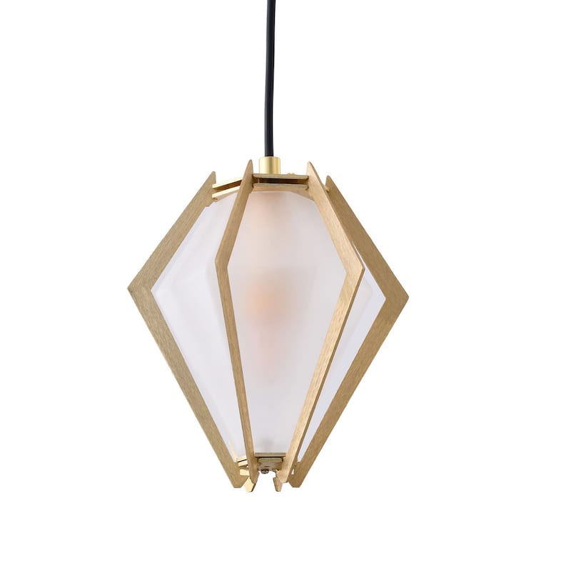 1-Light Gold Aluminum Single Pendant With Frosted Glass