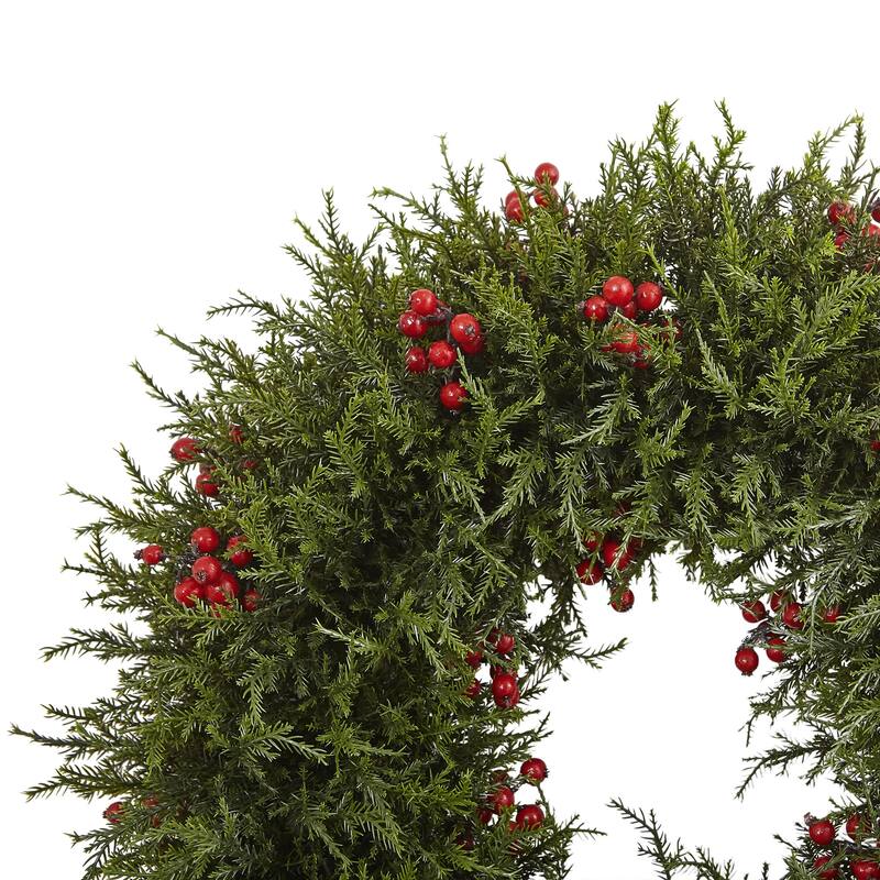 Artificial Cedar Berries Wreath, 20-Inch, Unlit