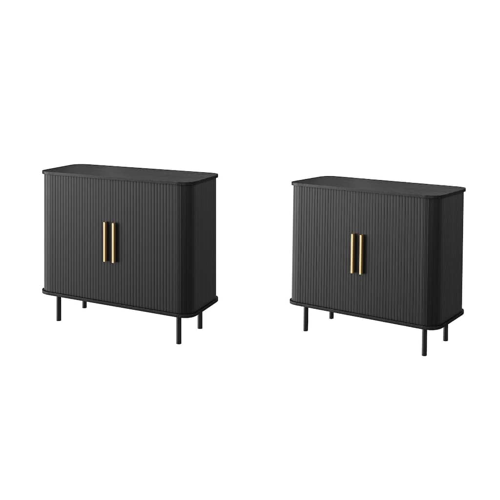 Tambour Door Accent Cabinet Modern Sideboard Buffet Cabinet, Black
