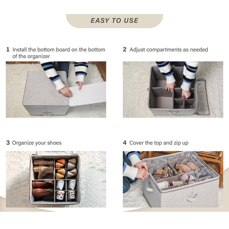 Shoe Organizer,Adjustable Dividers & Clear Cover