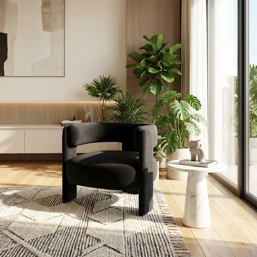 Single Sofa Chair Velvet Accent Chair with Wooden Legs, Armchair Side Chair Black Vanity Chair Corner Chair