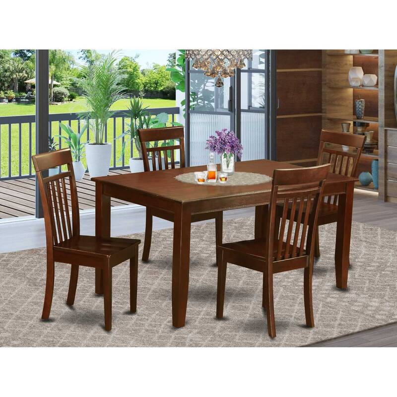 HomeStock 5-Piece Rectangle Mahogany Finish Solid Wood Top Dining Table with 4-Chairs