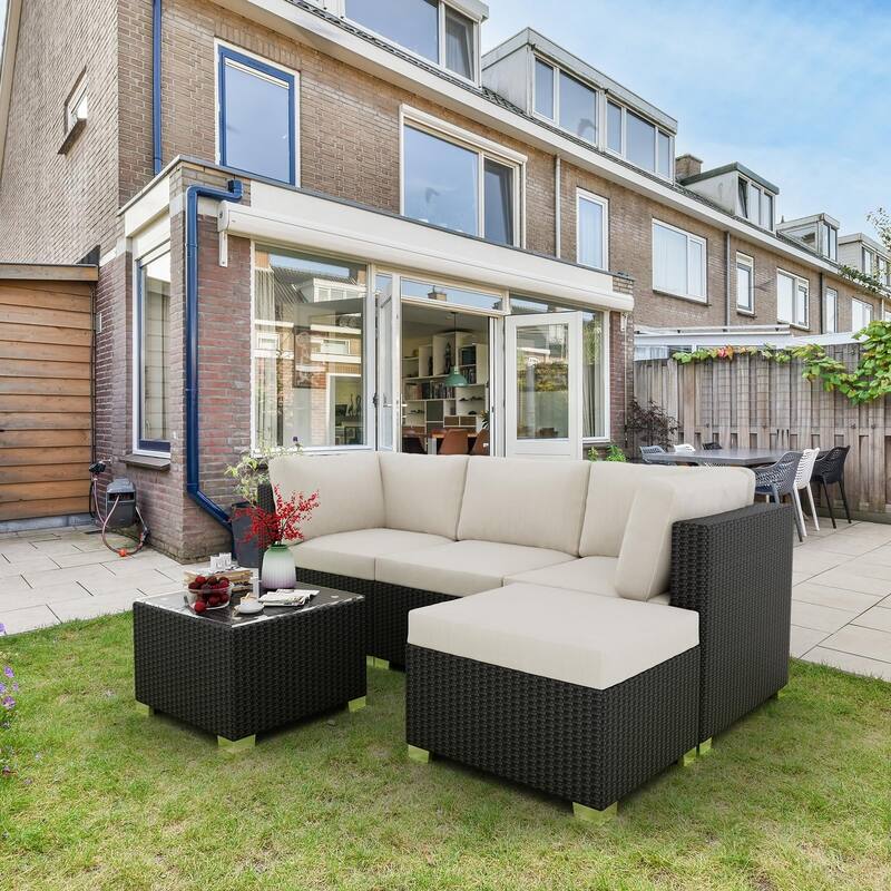 5 Pieces Outdoor Patio Furniture Set Rattan Wicker