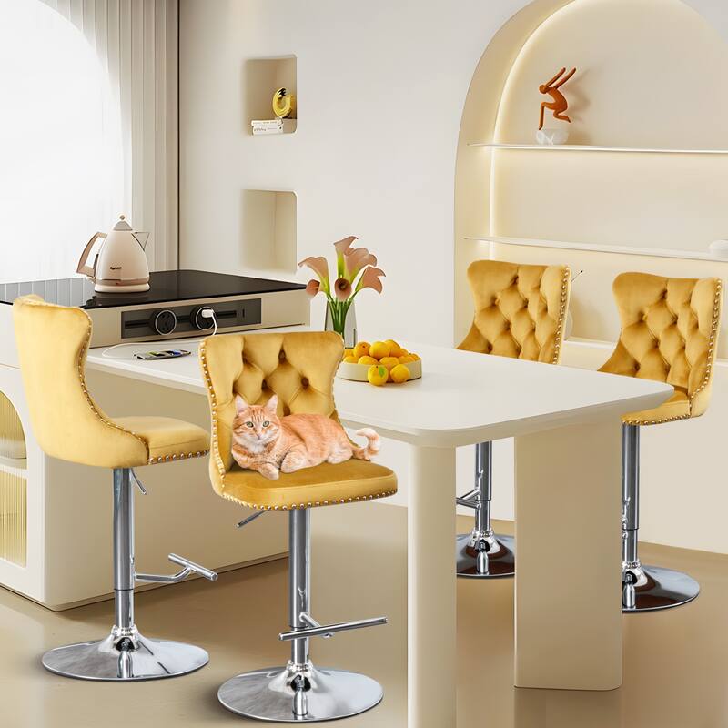Velvet Adjustable Swivel Counter Height Barstools Set of 6