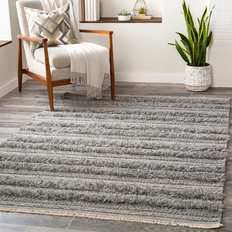 Artistic Weavers Striata Global Wool/Viscose Hand-Woven Area Rug - 8'10" x 12' - Grey