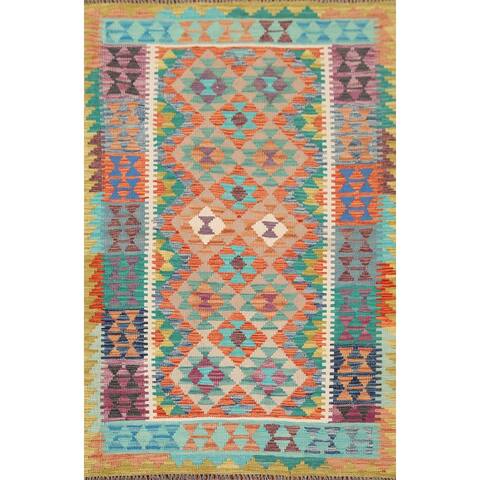 Reversible Kilim Oriental Rug Geometric Flatweave Foyer Wool Carpet - 4'0"x 5'8"