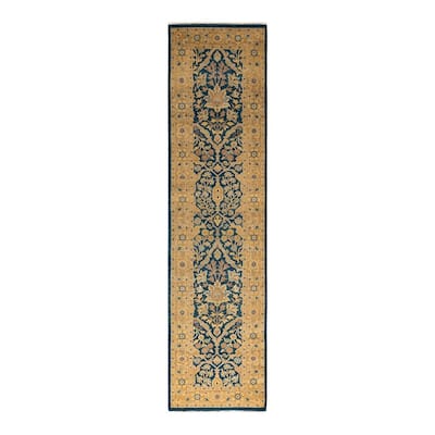 Ottoman, One-of-a-Kind Hand-Knotted Area Rug - Blue, 2' 7" x 10' 4" - 2' 7" x 10' 4"