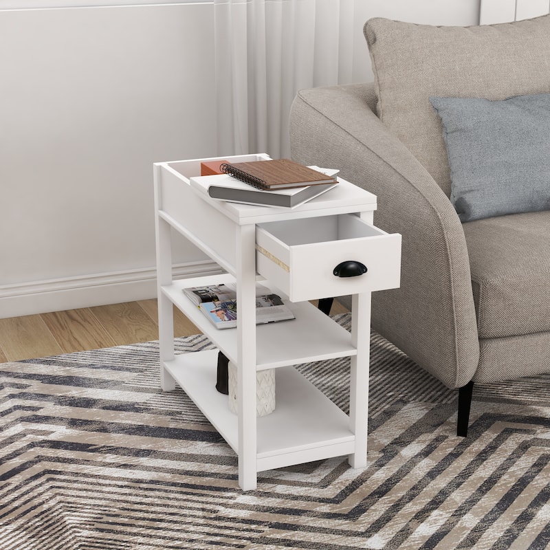 Narrow Side Table with Drawers and Flip-open Storage - 11.81 x 23.62 x 23.62 - White