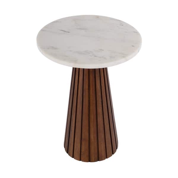 slide 2 of 4, Dara 14 in. W Round Marble and Wood Side Table Marble and Metal