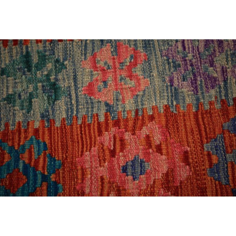 Kilim Oriental Area Rug Hand-Woven Orange Wool Carpet - 8'1" x 9'10"