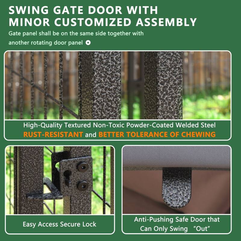 VEIKOUS Outdoor Dog Cage Kennel Fence with Rotating Feeding Door, Cover, and Stainless Bowls