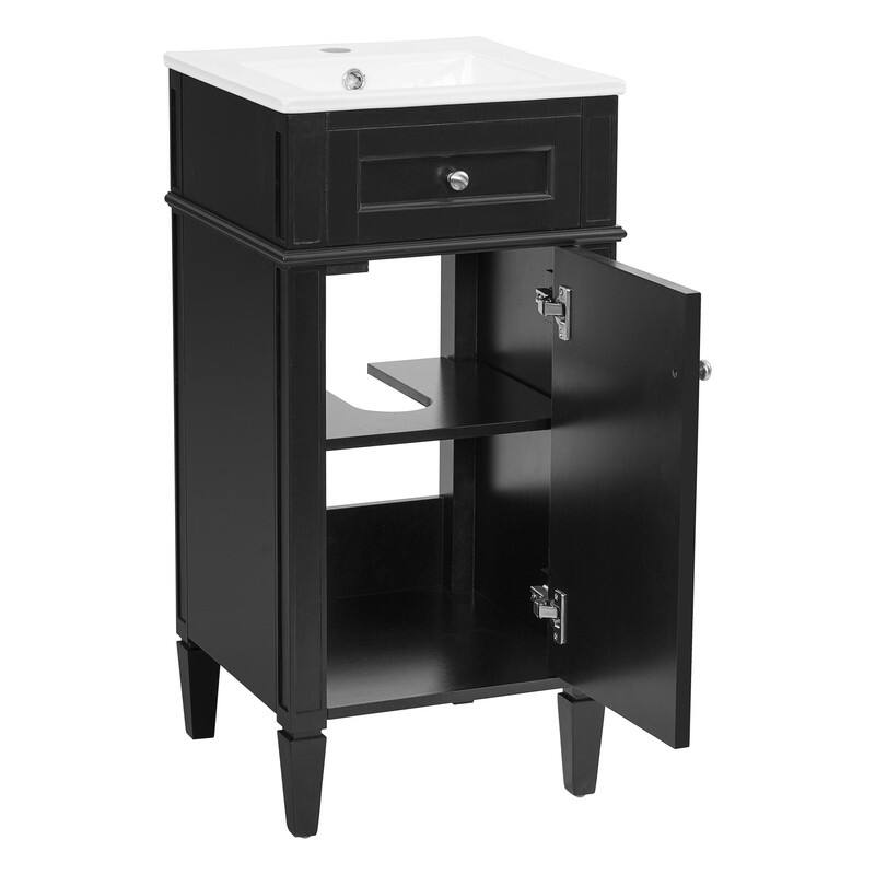 16" Bathroom Vanity with Ceramic Sink, Soft-Close Door & Adjustable Shelf