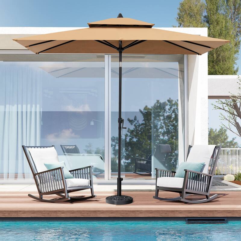 Crestlive 9 x 5 FT Double Top Patio Outdoor Market Umbrella Table Umbrella, Base Not Included - Tan, Upgraded item