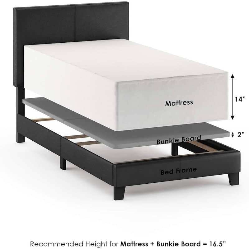 King Bed Frame Upholstered Black PU Leather Platform Bed Modern Glam Style