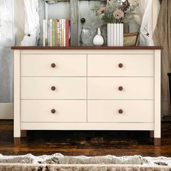 Cream & Walnut 6-Drawer Dresser - Bed Bath & Beyond - 41914263