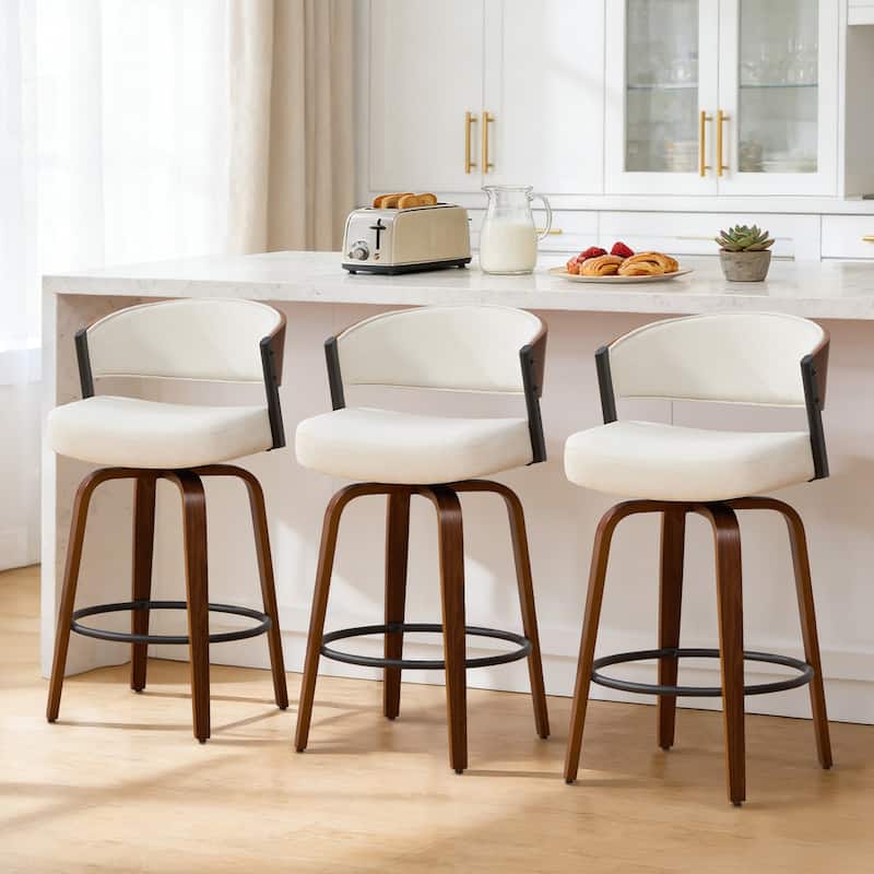 Upholstered Swivel Counter Height Bar Stool with Curved Back and Bentwood Frame - 37.2"H x 19.1"W x 20.5"D
