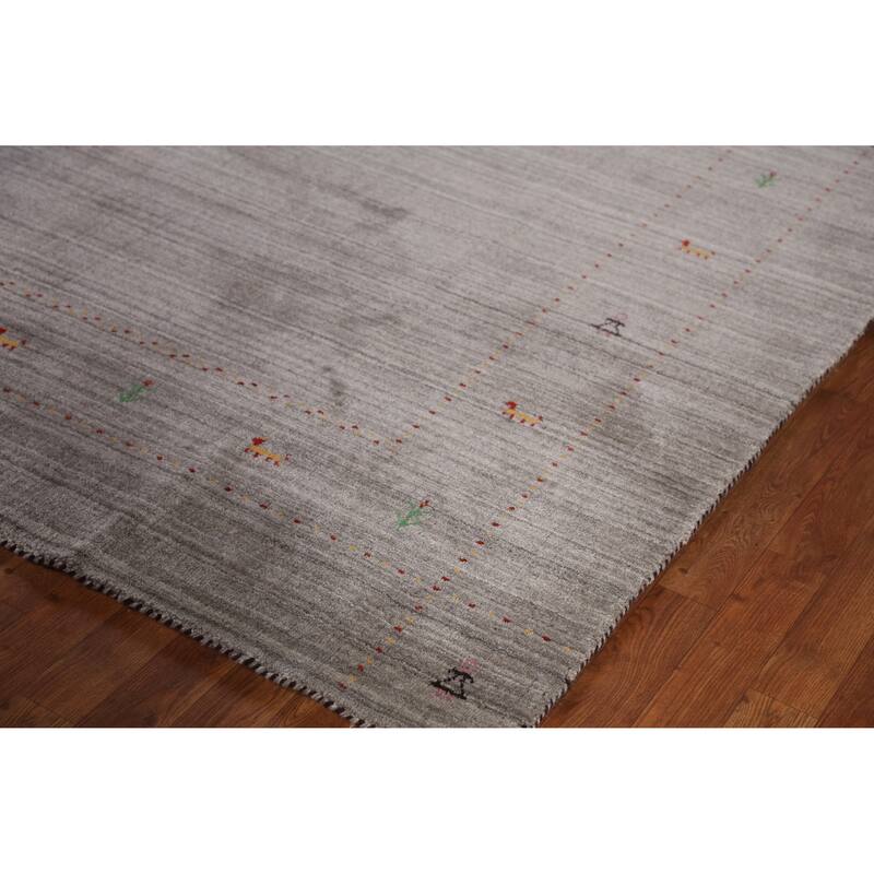 Hand Knotted Oriental 100% Wool Carpet Tribal Animal Pictorial Greys & Charcoal Gabbeh Area Rug - 9' 9'' X 8' 2''