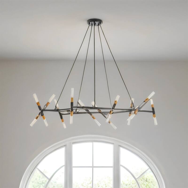 41" Modern Chandelier with Branch Design, Frosted Tubes & Black Cords