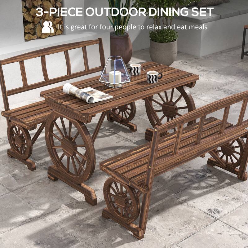 Outsunny Outdoor Table and Chairs for 4 People, Wooden Patio Table and Chairs 3 Pieces All Weather Furniture Set