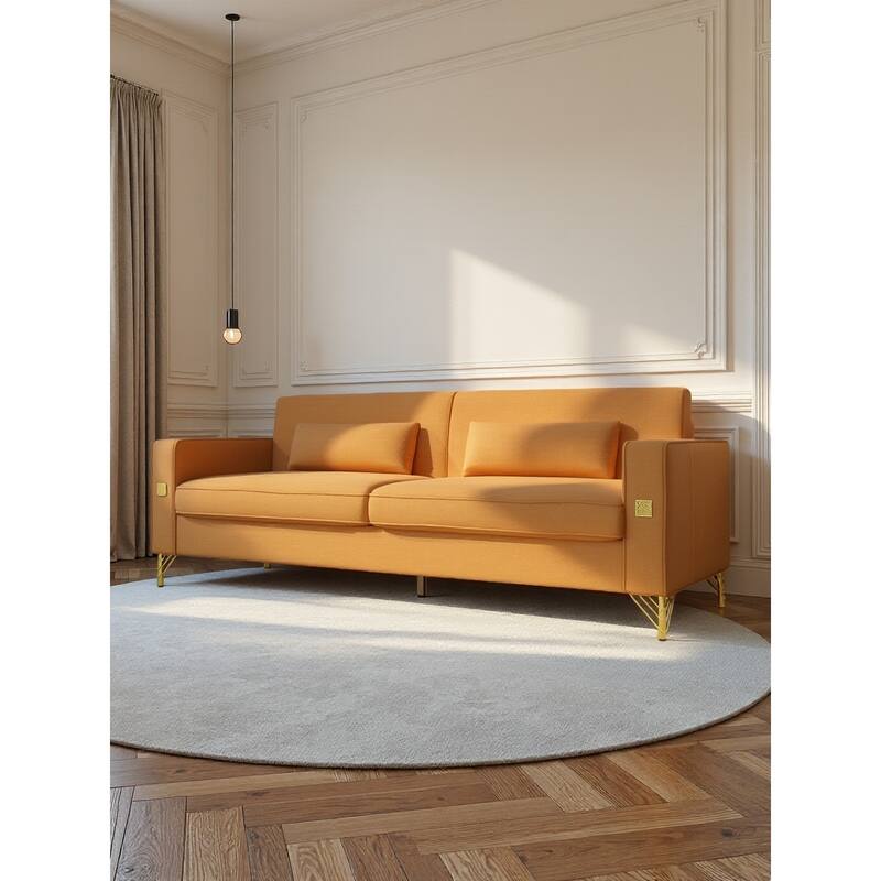 Roomfitters Mid-Century Modern Upholstered Sofa with Gold Metal Legs and Square Arms, Elegant Couch for Living Room