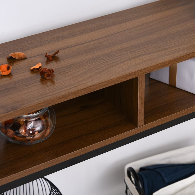 HOMCOM Industrial Style Entryway Console Table Desk with Shelf for Living Room, or Bedroom, Walnut Wood Grain