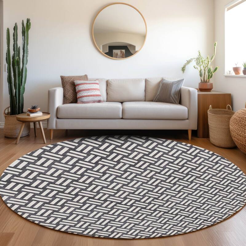 Machine Washable Indoor/ Outdoor Chantille Contempory Crosshatch Rug