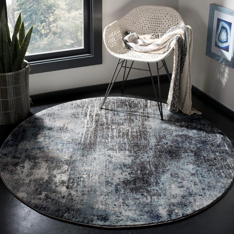 SAFAVIEH Galaxy Valdemara Modern Abstract Rug - 5'3" Round - Charcoal/Blue