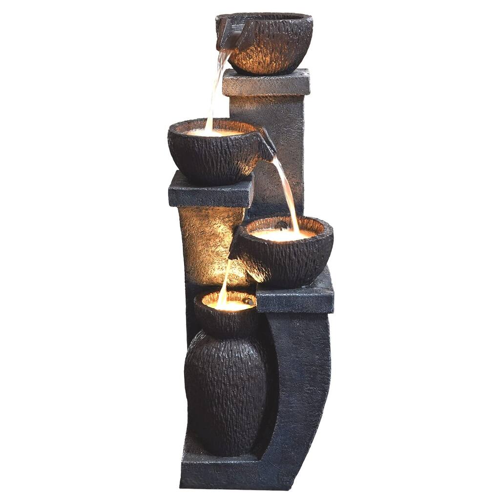 Outdoor Water Fountains Modern Garden Fountains with LED Lighting Indoor Resin Decor for Garden Patio, Deck (37.4 inchs)