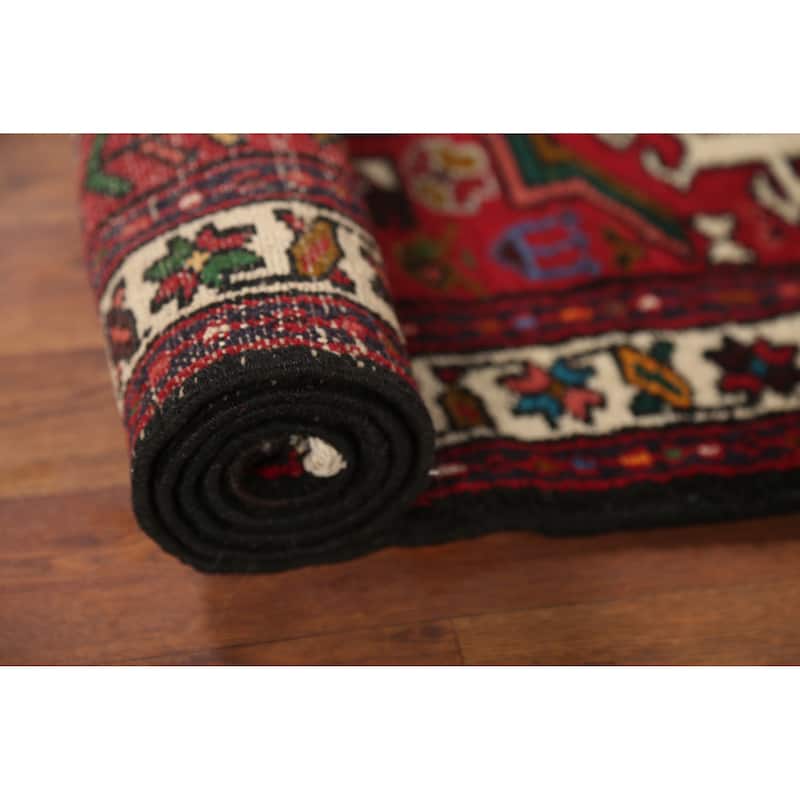 Tribal Geometric Gharajeh Persian Runner Rug Handmade Red Wool Carpet - 2'4"x 9'10"