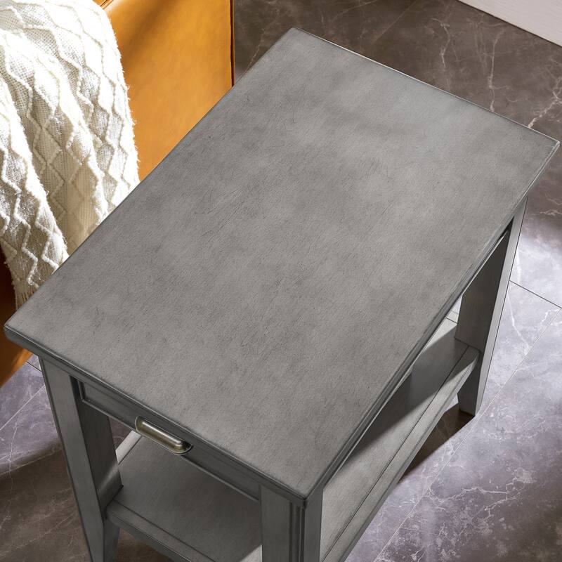 Laurent Narrow Solid Wood Side End Table with Shelf