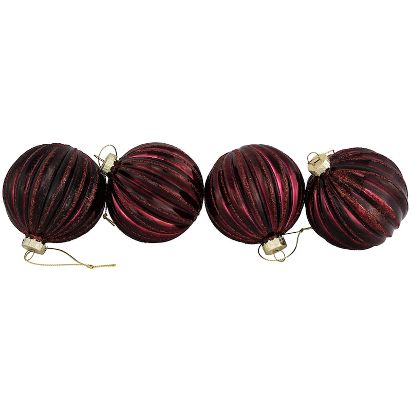 4ct Shiny Maroon Glass Ball Christmas Ornaments 3" (80mm)