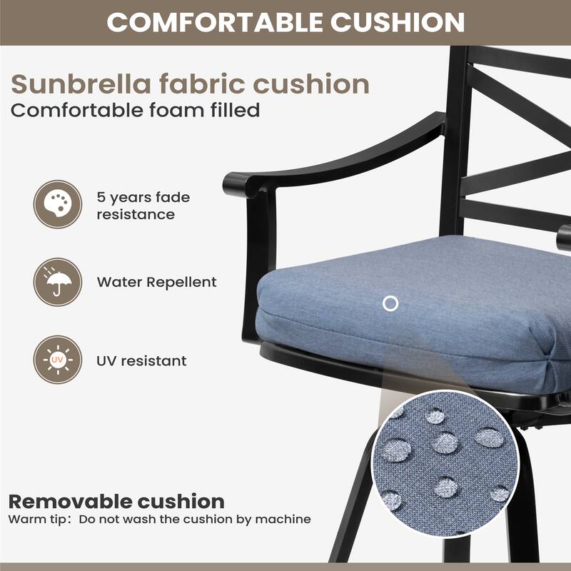 Pellebant Patio Outdoor Indoor Aluminum Swivel Bar Stools Dining Chairs with Sunbrella Cushion