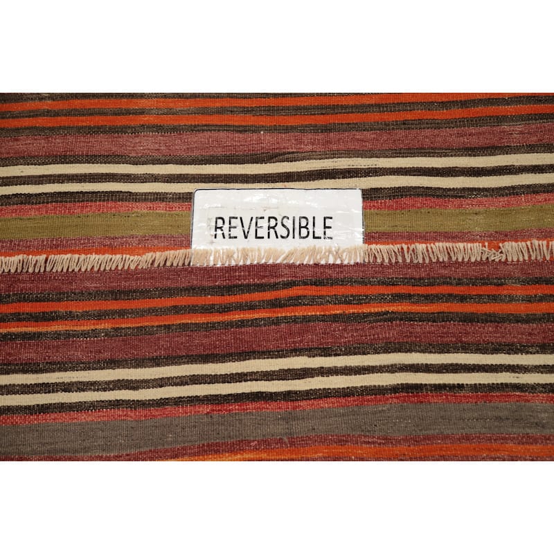 Hand Woven Oriental 100% Wool Carpet Southwestern Geometric Multi-Colored Kilim Runner Rug - 9' 4'' X 4' 5''