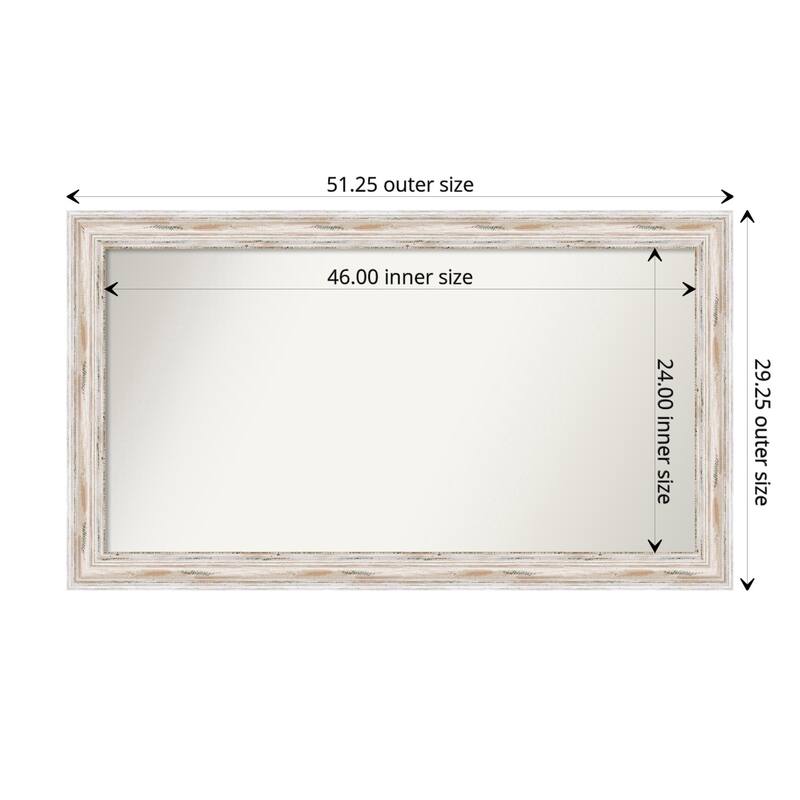 Alexandria White Wash Framed Non-Beveled Custom Wall Mirror, Bathroom Vanity Mirror - Outer Size: 51.25 x 29.25