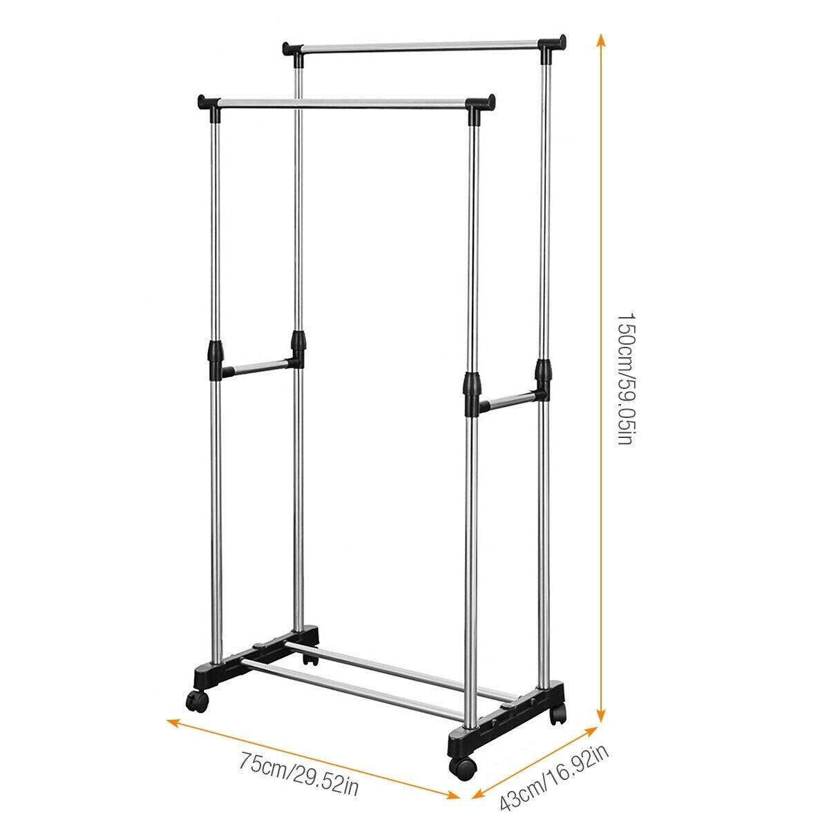 HeavyDuty Double Bar Garment Rack with Wheels On Sale Bed Bath